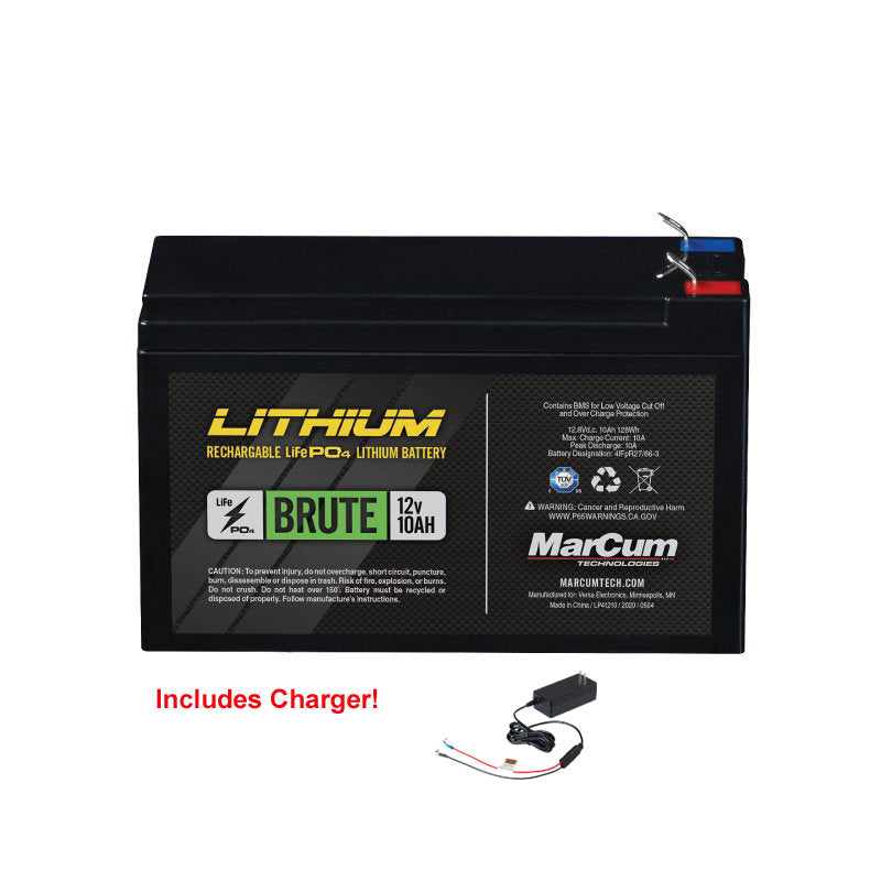 MARCUM, MarCum Brute Lithium 12V 10AH LIFEPO4 Battery and 3amp Charger Kit