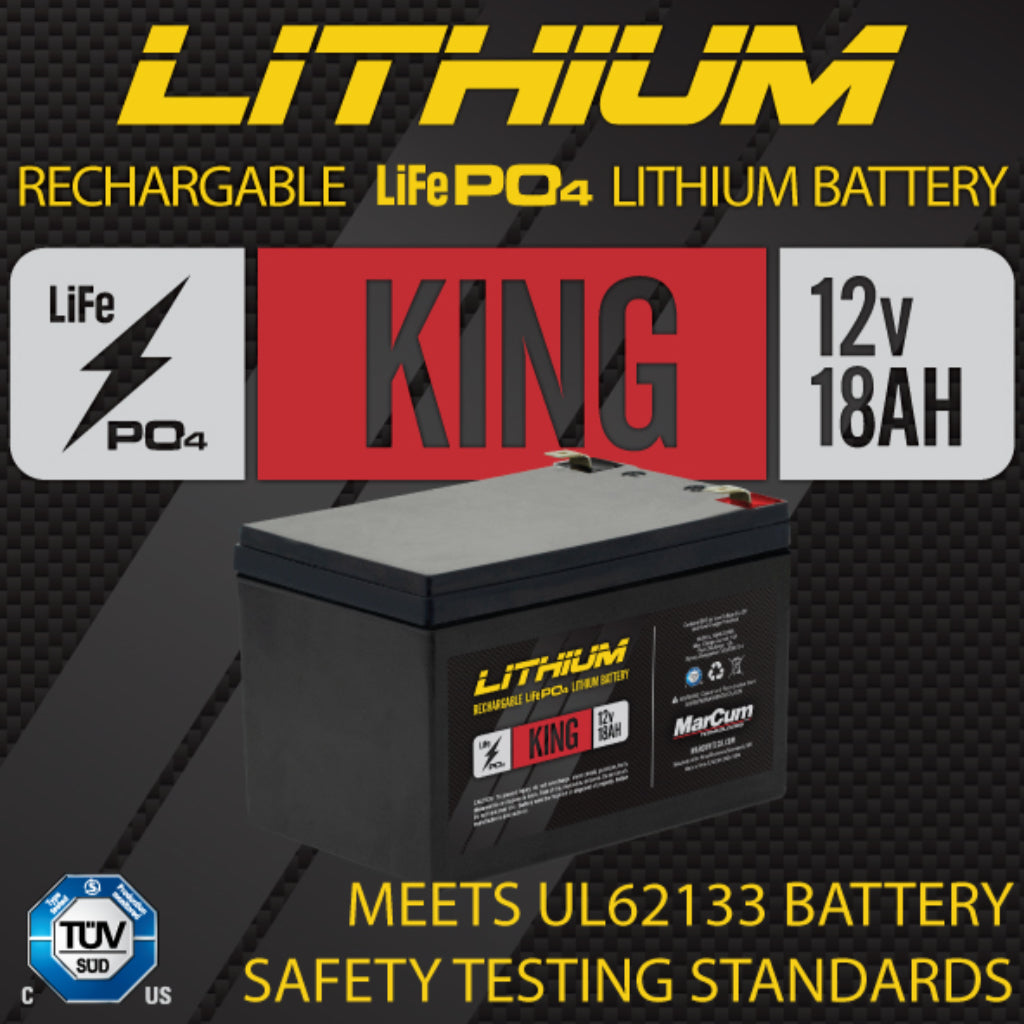 MARCUM, Marcum King Lithium 12V 18AH LIFEPO4 Battery and 6AMP Charger Kit