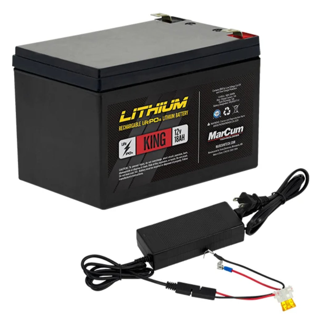 MARCUM, Marcum King Lithium 12V 18AH LIFEPO4 Battery and 6AMP Charger Kit