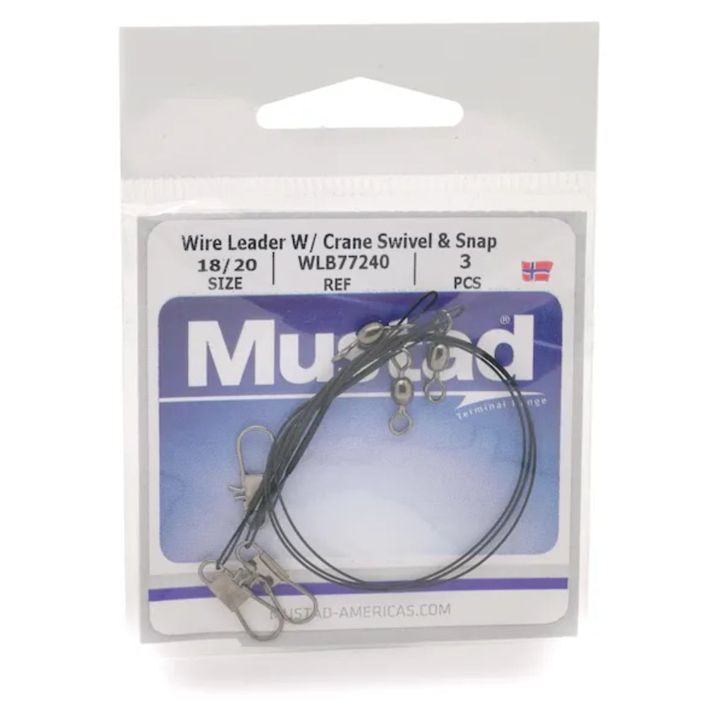 mustad, Mustad Nylon-Coated Wire Leader with Crane Swivel & Snap