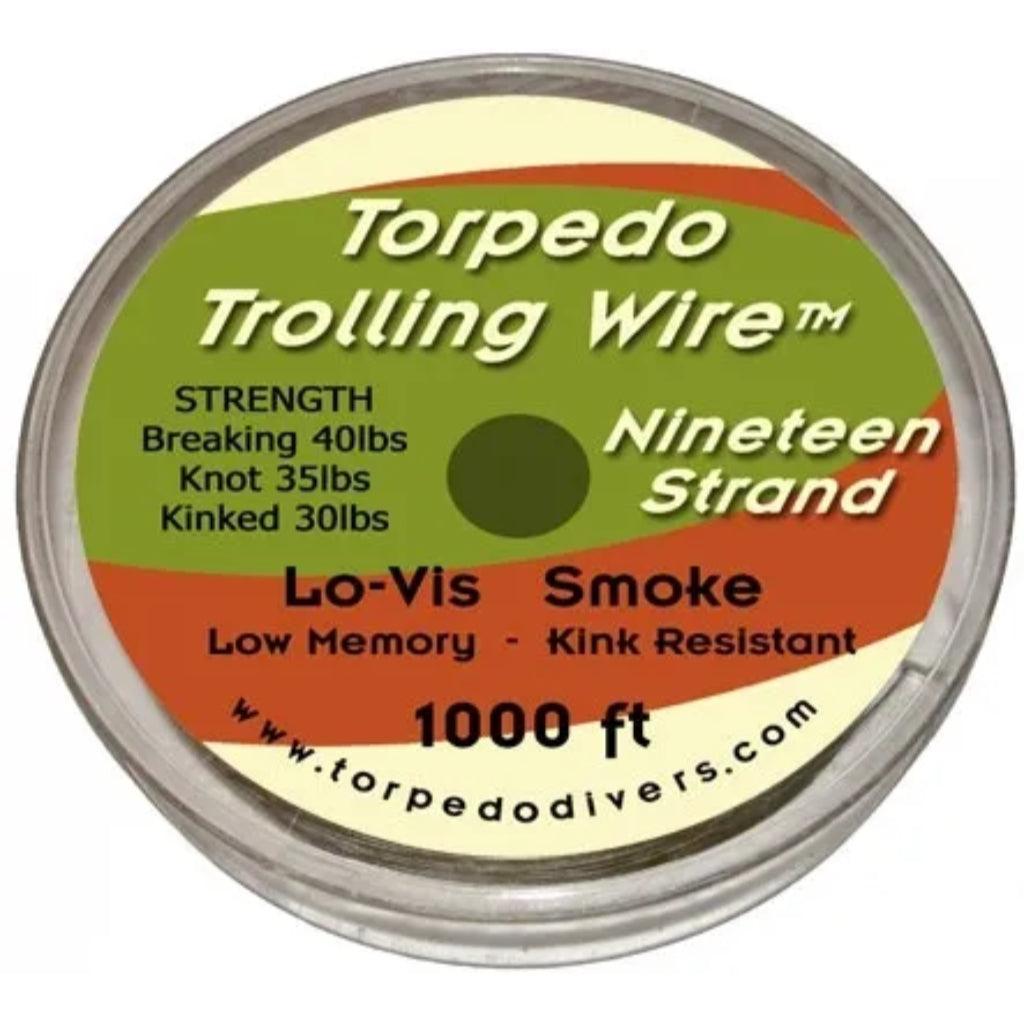 TORPEDO, Torpedo Trolling Wire Nineteen Strand 1000ft Smoke